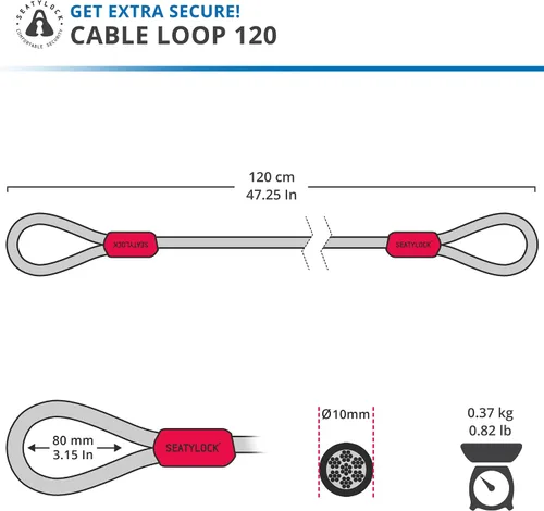 Vista 3 de SeatyLock Candado de cable para bicicleta, cable de acero trenzado triple antirrobo con bucles para seguridad de bicicleta, ajuste universal, cables