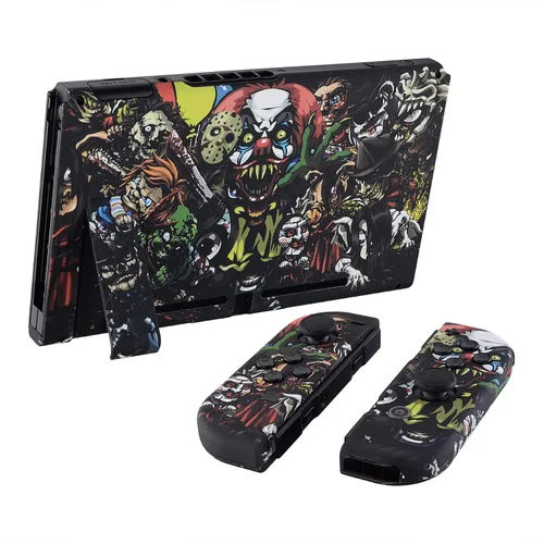 Vista 7 de eXtremeRate Colorful Border Screen Protector + Scary Party DIY Replacement Full Set Shell for Nintendo Switch