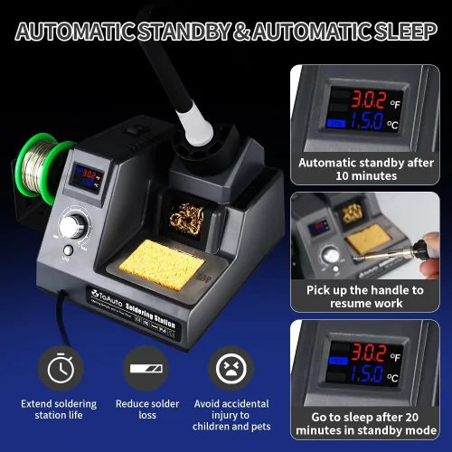 Vista 4 de TOAUTO DS90 - Kit de estación de soldadura con pantalla digital dual °F y °C, soldador de 90 W, temperatura de 302 ℉ a 842 ℉, diseño antiestático