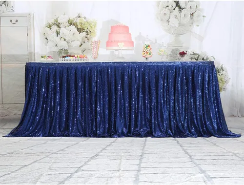 Vista 5 de Eternal Beauty Falda de mesa de lentejuelas de 6 pies para fiesta, boda, cumpleaños, baby shower, decoración de vacaciones