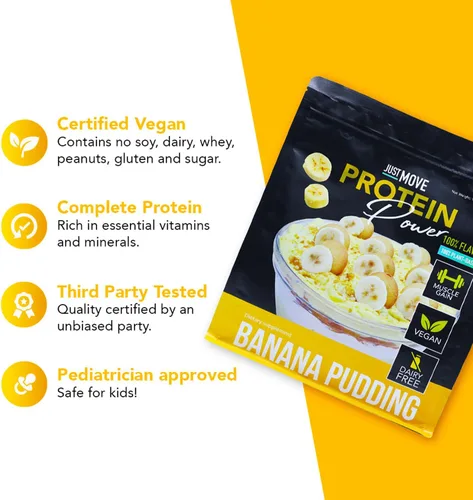 Vista 3 de Just Move Protien - Proteína de Pudín de Plátano - Vegana (a Base de Plantas), Orgánica, Sin Lácteos, Sin Soja, Sin Gluten, Keto, Sin Maní, 20g