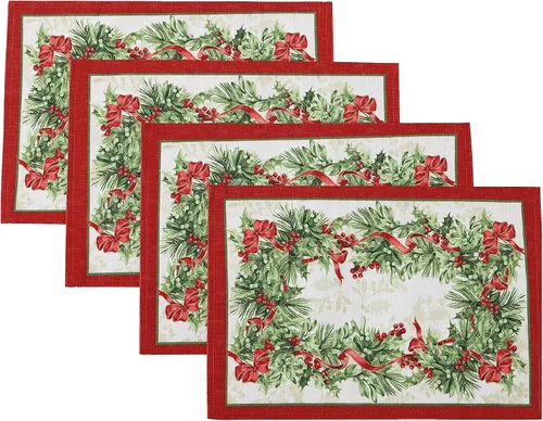 Vista 9 de Elrene Home Fashions Holly Traditions individuales de tela