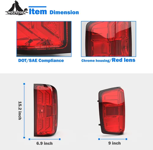 Vista 5 de WOLFSTORM Luces traseras LED para Chevy Silverado 1500 2014-2018, Chevy Silverado 2500/3500HD 2015-2018, no compatible con Silverado con luz trasera