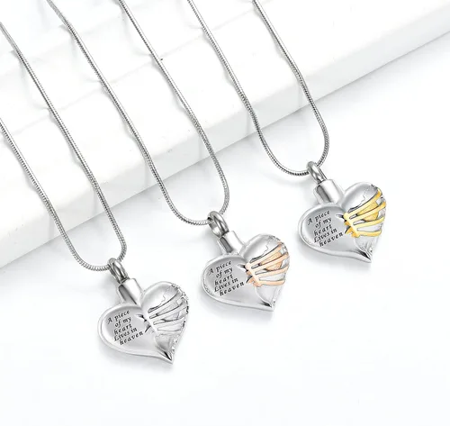 Vista 14 de Imrsanl Collar con dije de urna de cremación en forma de corazón para cenizas humanas – Un pedazo de mi corazón vive en el cielo