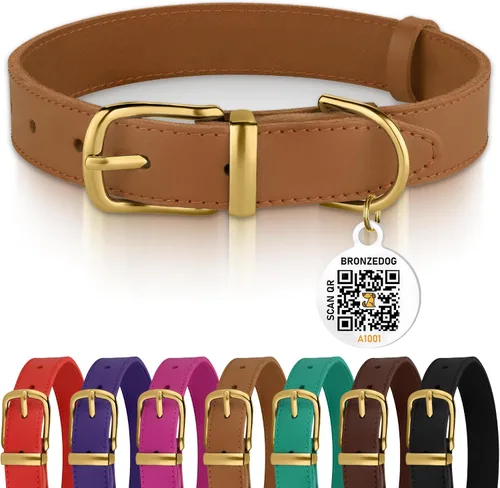 Vista 12 de BRONZEDOG Collar de cuero para perro con hebilla de metal, collares básicos duraderos para perros pequeños, medianos y grandes