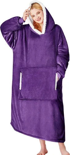 Vista 27 de yescool - Cobija con capucha, sudadera de franela de forro polar sherpa para adultos, mujeres y hombres, talla única