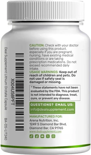 Vista 7 de Orotato de litio de 5 mg, 240 cápsulas – Suplementos de litio altamente biodisponibles y estables – Sal mineral de fácil absorción en forma suave