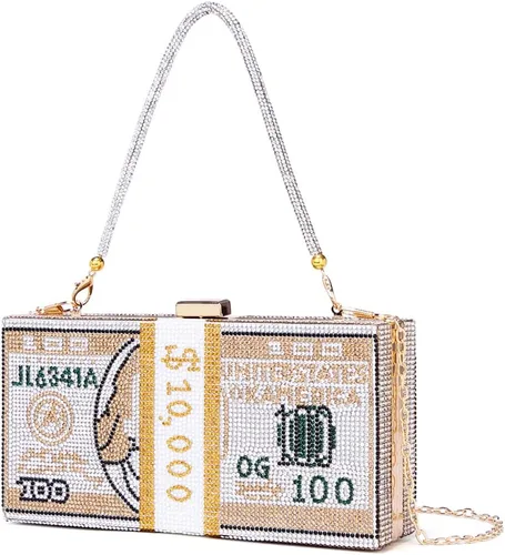 Vista 7 de Covelin Bolso de mano Dollar para mujer, bolso de noche con diamantes de imitación