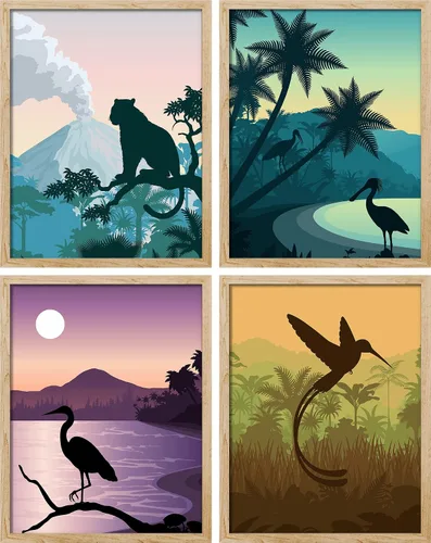 Vista 10 de SIGNWIN Marco de arte de pared de jirafa de safari africano, juego de 4 impresiones coloridas de paisaje, decoración de pared de naturaleza