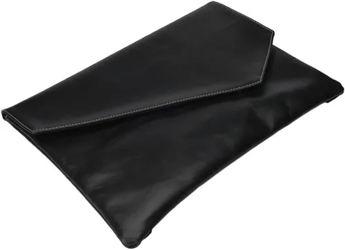 Vista 4 de Maletín de cuero para hombre, bolso de mano con solapa tipo sobre, Negro