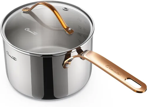Vista 10 de Ciwete - Sartén de 2 cuartos con tapa, cacerola de acero inoxidable de tres capas de 2 cuartos con tapa de acero inoxidable, 2 líneas de medición