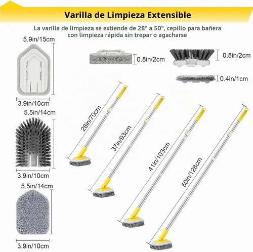 Vista 5 de Cepillo de limpieza para bañera, mango largo, cepillo limpiador de baño de ducha