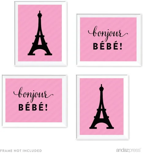 Vista 16 de Andaz Press Paris Bonjour Bebe Girl Baby Shower Collection - Cartel colgante con cuerda, tarjetas y regalos, 5 pies, 1 juego, decoración de papel