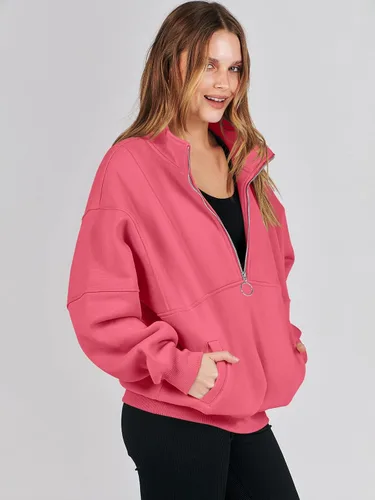 Vista 8 de ANRABESS Sudaderas de forro polar con media cremallera para mujer, de gran tamaño, con cremallera de un cuarto, ropa de otoño 2024, ropa de moda