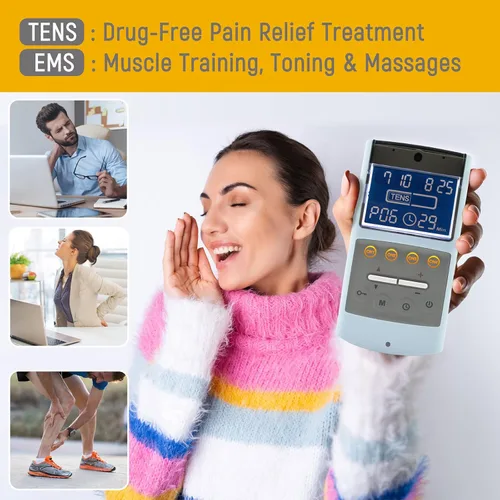 Vista 4 de iStim Estimulador muscular TENS EMS, EV-906 para alivio del dolor y fortalecimiento muscular, electrodos gelificados japoneses incluidos