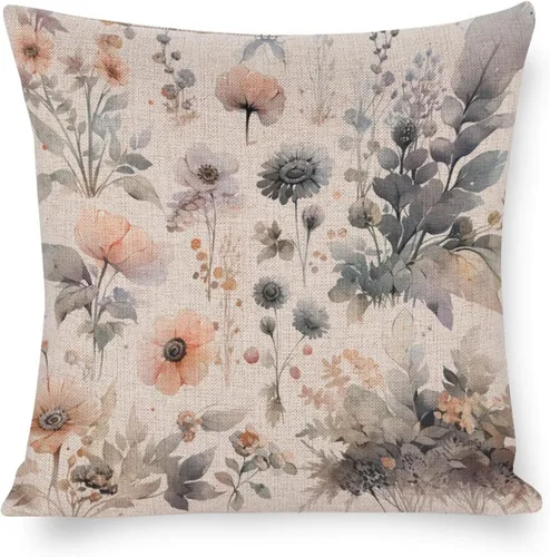 Vista 8 de Fundas de cojín cuadradas para exteriores, primavera, verano, margaritas, hojas florales, acuarela, Janne Kahila, floral, estilo gris claro