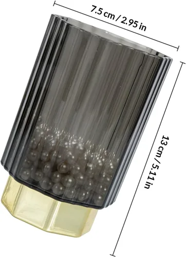 Vista 2 de HOMSFOU Vintage Scandinavian Gold-edged Glass Brush Holder, Gray Makeup Brush Organizer and Pencil Cup, Desk Pen Holder for Office Supplies and