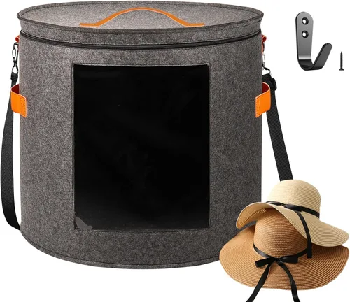 Vista 7 de Caja de almacenamiento de sombreros extragrande de kushon para mujeres y hombres, 19" de diámetro x 17" de alto, cajas para sombreros de vaquero