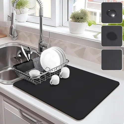 Vista 22 de Estera de secado para encimera de cocina, tapete de café con respaldo de goma absorbente que oculta manchas