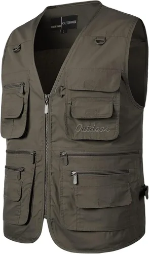 Vista 2 de Chaleco de pesca para hombre, de secado rápido, con bolsillos, transpirable, para fotografía, para exteriores, sin mangas