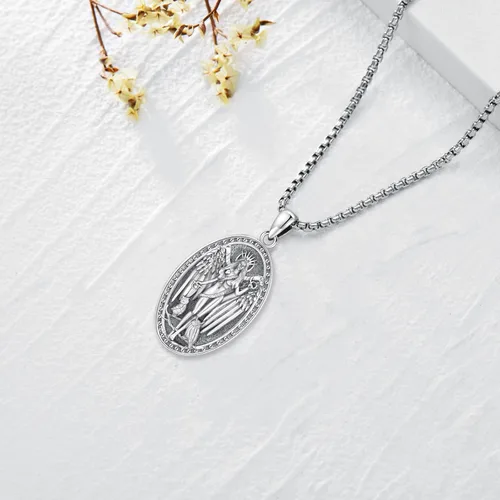 Vista 33 de Collar de pentagrama de plata de ley con triple luna, diosa celta, nudo celta, nudo de brujas, Ankh, sol y luna, Hécate, lilith, Santa Muerte