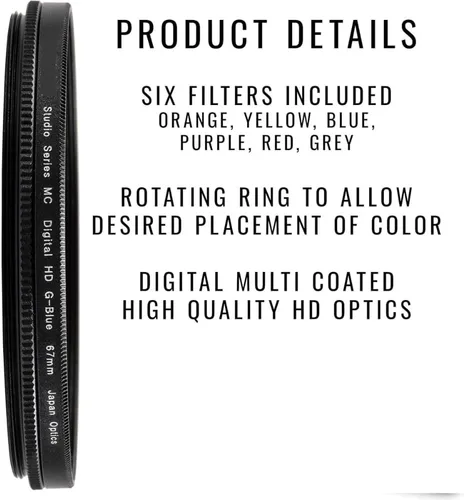 Vista 2 de Acuvar Kit de filtro de lente de color graduado de 1.929 in - Juego de 6 filtros degradados para lentes de cámara DSLR - Compatible con Canon