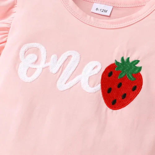 Vista 3 de YOUNGER TREE Traje de primer cumpleaños para bebé niña - Mi primer cumpleaños mameluco y pantalones acampanados