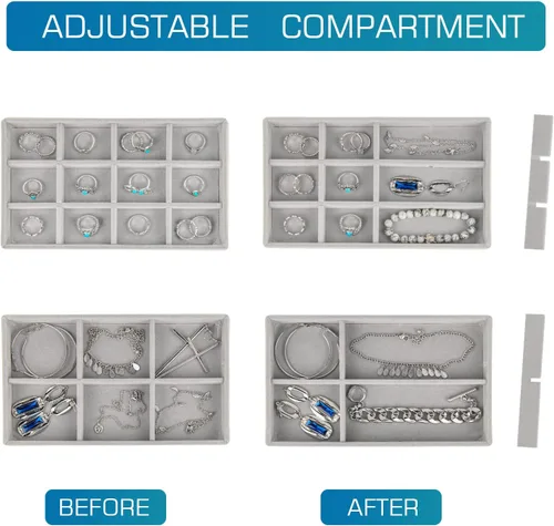 Vista 4 de UYBeauty Joyero acrílico con 5 cajones, organizador de joyas de terciopelo, estuche de almacenamiento de joyas para collar de aretes, organizador