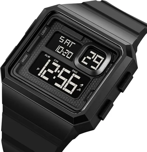 Vista 2 de Reginald Reloj de cara grande para hombre, tendencia de moda, multifuncional, impermeable, cronógrafo, digital, con correa de silicona, reloj