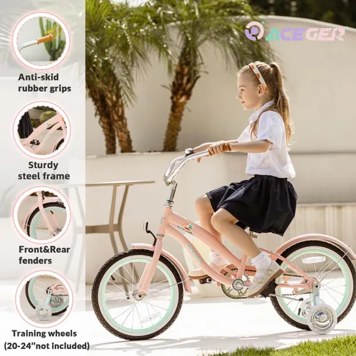 Vista 3 de ACEGER Bicicleta crucero de playa para niñas de 5 a 13 años, 16" 18" 20" 24" bicicleta de una sola velocidad para niños incluye freno contrapedal