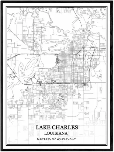 Vista 7 de TANOKCRS Baton Rouge Louisiana USA - Póster impreso en lienzo con diseño de mapa de Estados Unidos, sin marco, moderno, en blanco y negro, regalo