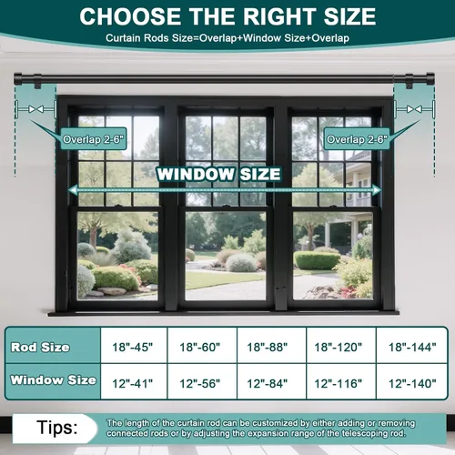 Vista 8 de Barras de cortina de 18 a 45 pulgadas, barra de cortina ajustable resistente de 1 pulgada para ventanas, barra de tratamiento de ventana corta