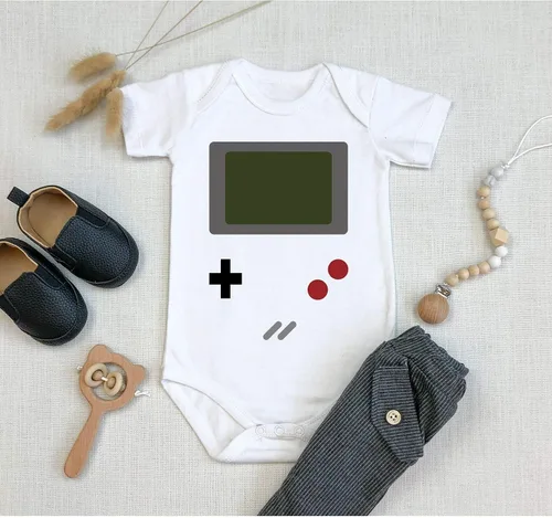 Vista 3 de Juego Boy Divertido Adorable Bebé Ducha Gamer Mono Mono