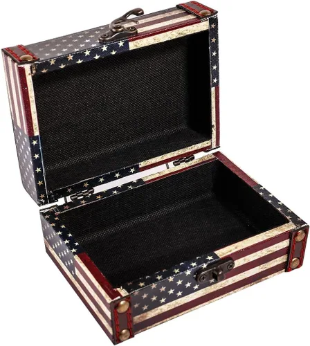 Vista 6 de WaaHome Caja pequeña del tesoro cajas decorativas de madera para recuerdos de niños niñas niños regalos para decoración del hogar bandera americana