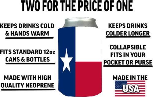 Vista 2 de Rogue River Tactical Juego de 2 fundas plegables para botellas de cerveza con bandera de Texas, paquete de 2