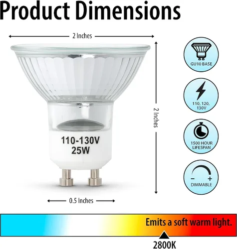 Vista 3 de Mandala Crafts Bombillas halógenas MR16 25W 120V GU10 para calentadores
