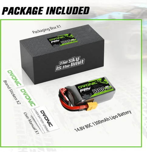Vista 6 de OVONIC 4S Lipo Batería 80C 1300mAh 14.8V Lipo Batería con XT60 Conector para RC FPV Racing Drone Quadcopter