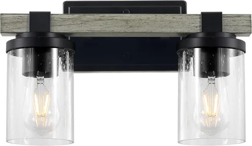 Vista 14 de JONATHAN Y Lámpara de tocador LED de bronce aceitado de 4.5 pulgadas, aplique rústico de granja, pantalla de vidrio sembrado transparente, lámpara