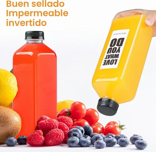 Vista 4 de Fhxtcygj 10 botellas de plástico de 33 onzas con tapas, contenedor de jugo con tapas, botellas de plástico vacías reutilizables transparentes a