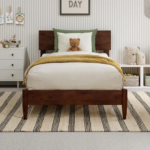 Vista 3 de AFI, Aria - Cama de plataforma moderna de perfil bajo de madera maciza, tamaño individual, nogal Nuez