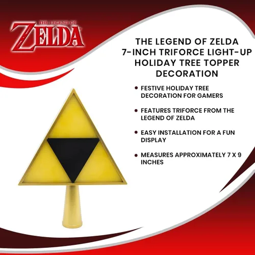 Vista 6 de The Legend of Zelda Adorno de árbol de vacaciones iluminado con trifuerza de 7 pulgadas, amarillo (SRI-SI1428-C)