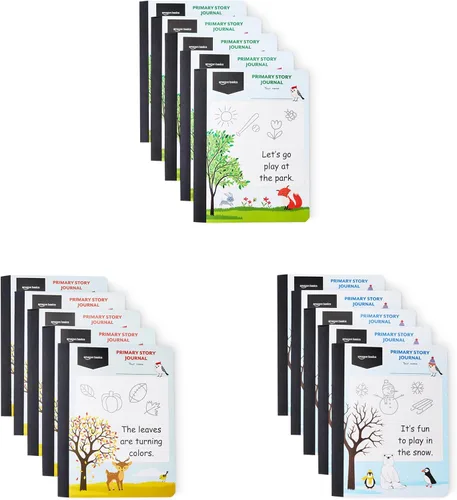 Vista 6 de Amazon Basics Cuaderno de composición primaria, 9.75 x 7.5 pulgadas, 100 hojas, varios colores, paquete de 3
