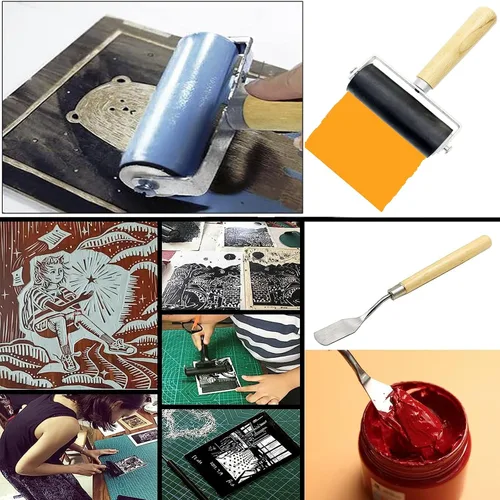 Vista 5 de Paquete de 8 rodillos de goma – Rodillos Brayer con 3 tamaños para manualidades de rodillos de perforación para impresión, brocha de pintura