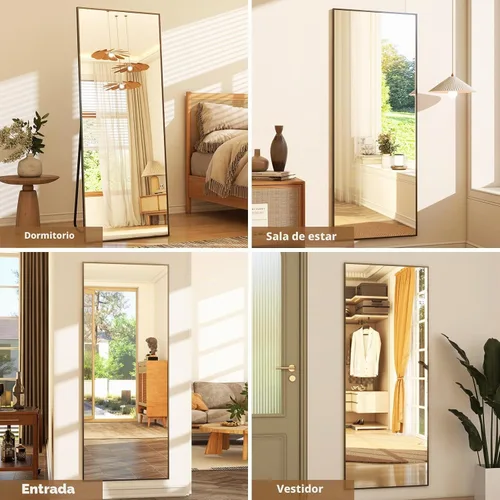 Vista 6 de GLSLAND Espejo de cuerpo completo de 64 x 21 pulgadas, espejo rectangular independiente, para colgar o inclinar, de aleación de aluminio, para Negro