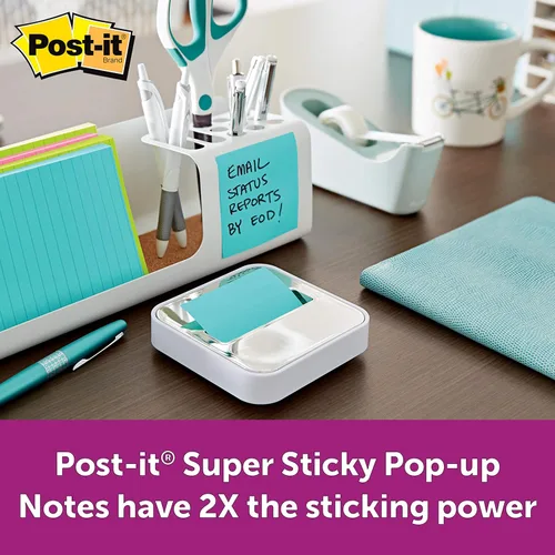 Vista 4 de Post-it Notas emergentes superadhesivas, 3 x 3 pulgadas, 6 blocs, 2 veces el poder de adherencia, neones supernova, colores brillantes, reciclables
