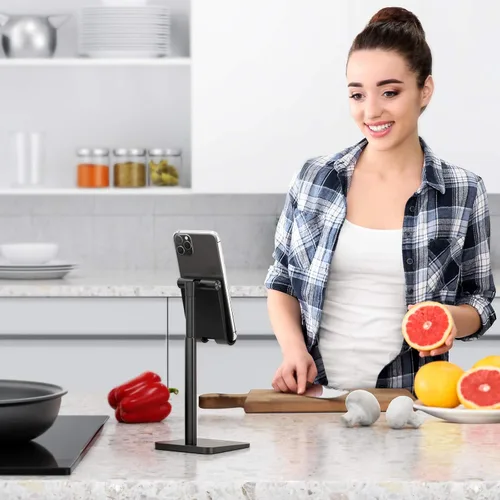 Vista 9 de OMOTON Soporte para Celular, Soporte de Escritorio con Altura y Ángulo Ajustable para iPhone Air /17/17 Pro/XS Max/XR, Samsung Galaxy S20 / S10 / S9