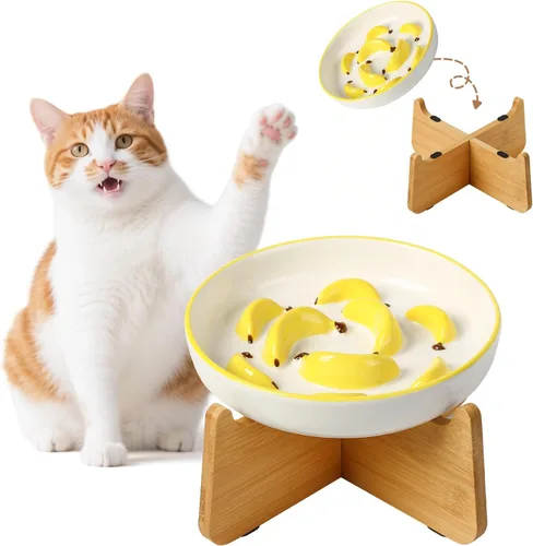 Vista 7 de Cuenco de cerámica del gato del alimentador lento, 6,3" alimentador Cuenco rosa pastel