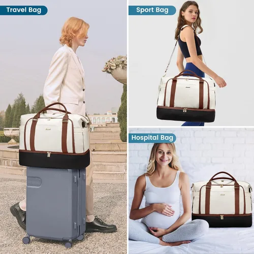 Vista 6 de LOVEVOOK Bolsa de viaje para mujer, bolsa de transporte de gran capacidad con bolsa de aseo