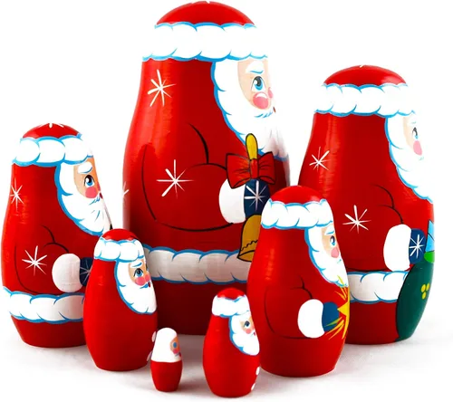 Vista 2 de Muñecos de anidación de madera de Papá Noel de Navidad, 7 piezas, decoración de Navidad de Papá Noel, ideas de regalos de muñecas - Matryoshka