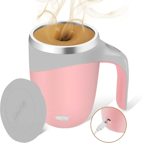 Vista 16 de Taza de café con agitación magnética automática, taza giratoria para mezcla en casa, oficina y viaje, divertida taza eléctrica de acero inoxidable